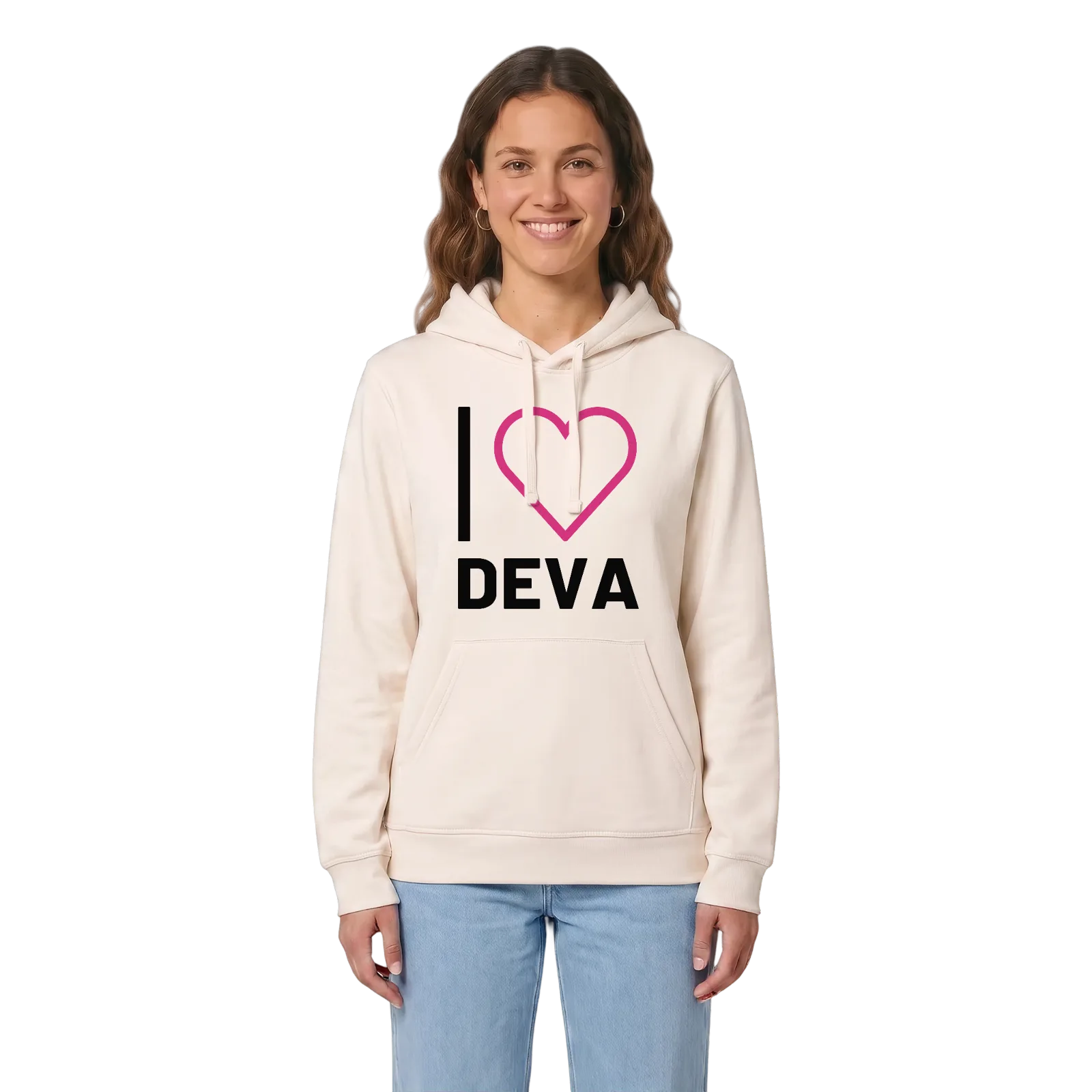 Jag älskar Deva hoodie stort tryck – Vintage White, i miljö