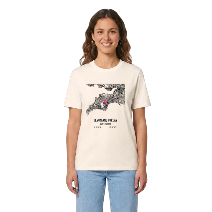 Devon and Torbay karta t-shirt – t-shirt från PinShirt