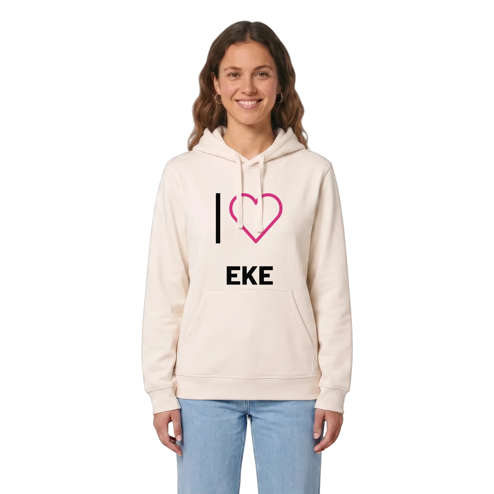 Jag älskar Eke hoodie stort tryck – Vintage White, i miljö