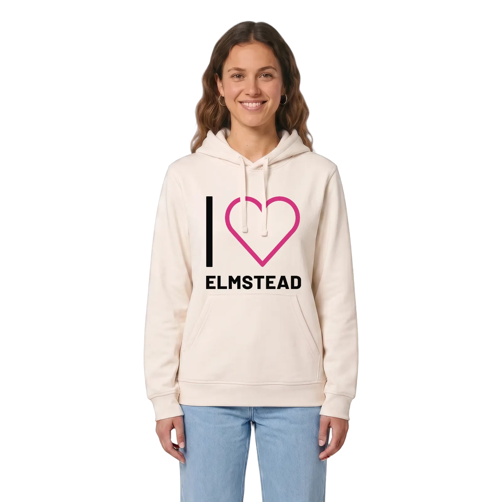 Jag älskar Elmstead hoodie stort tryck – Vintage White, i miljö