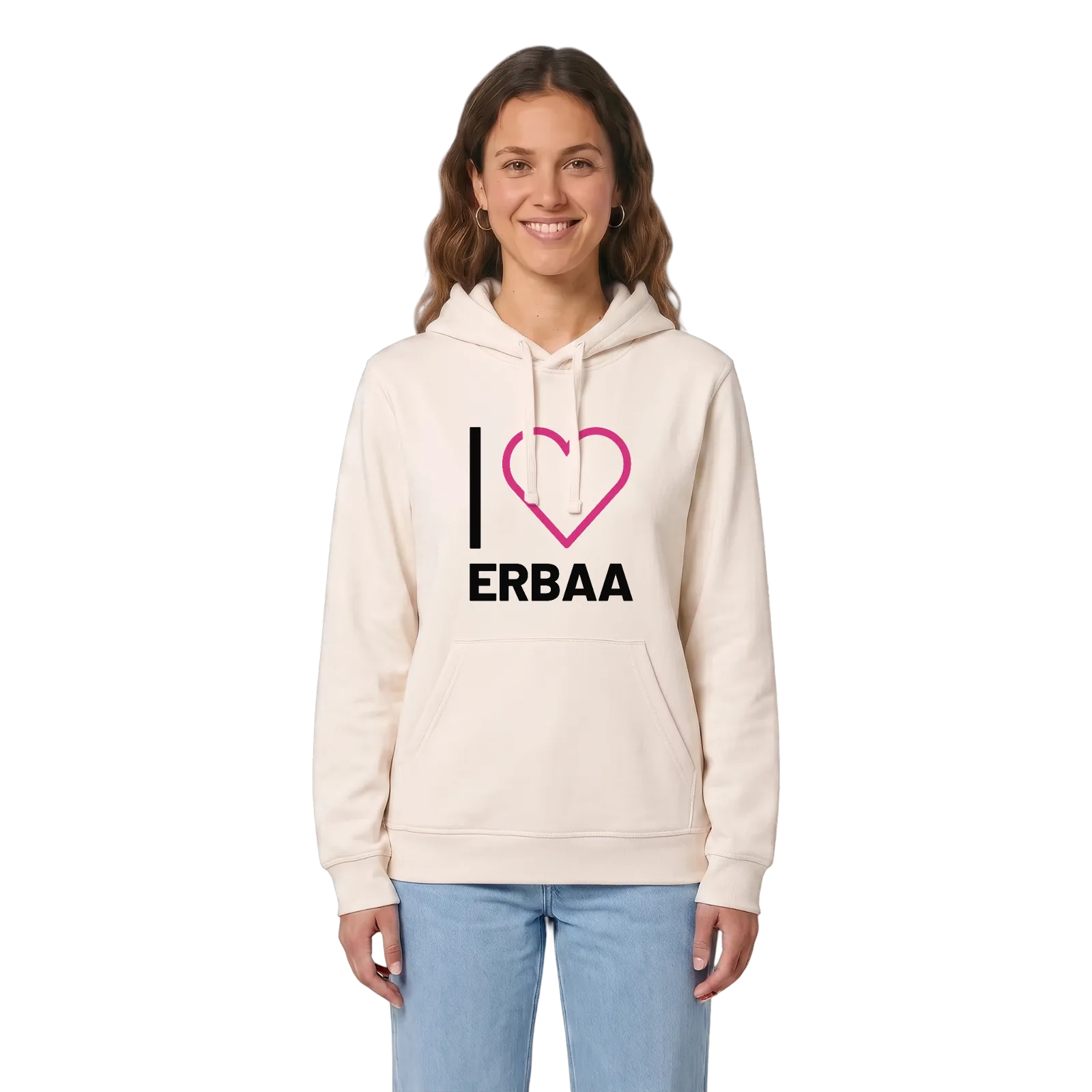 Jag älskar Erbaa hoodie stort tryck – Vintage White, i miljö