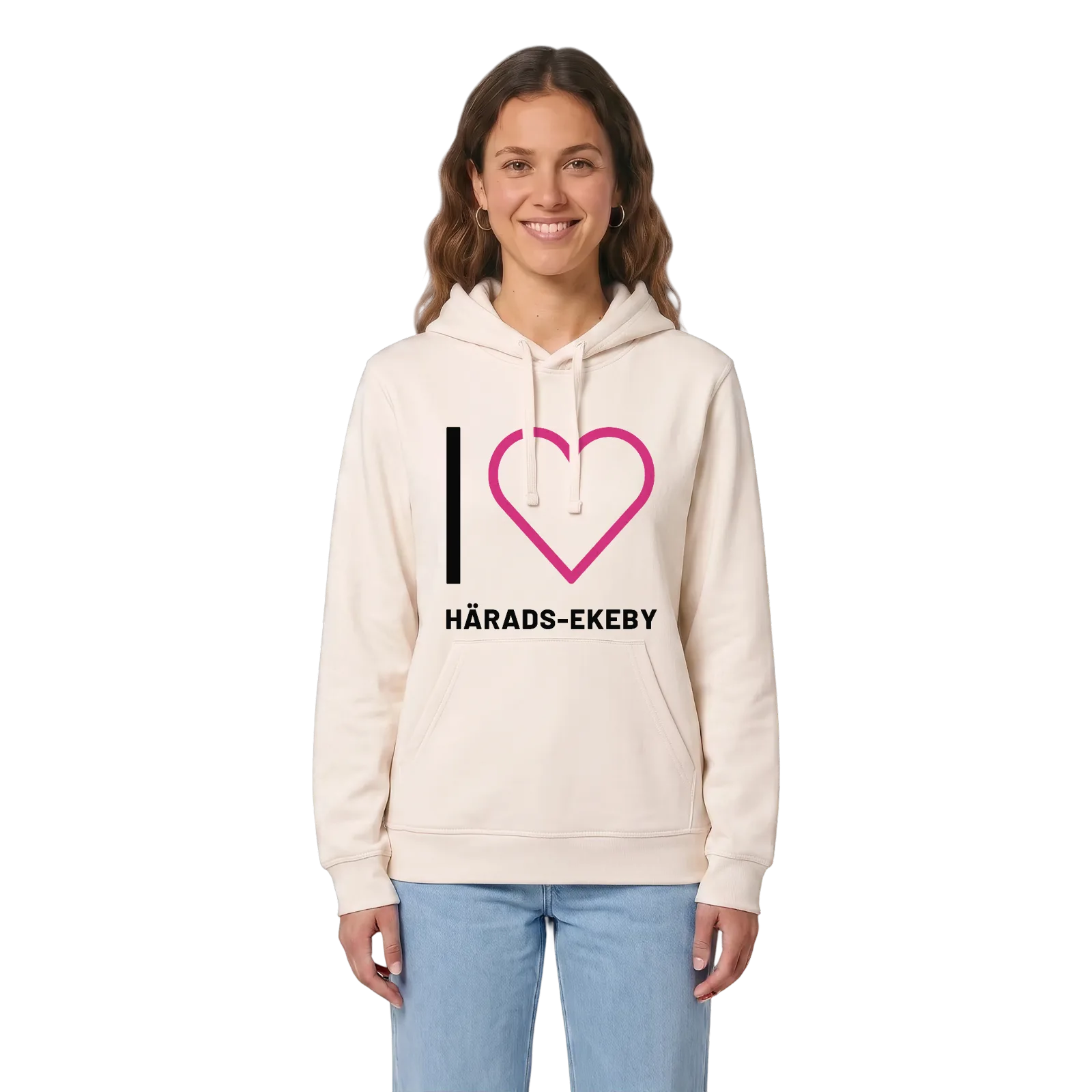 Jag älskar Härads-Ekeby hoodie stort tryck – Vintage White, i miljö