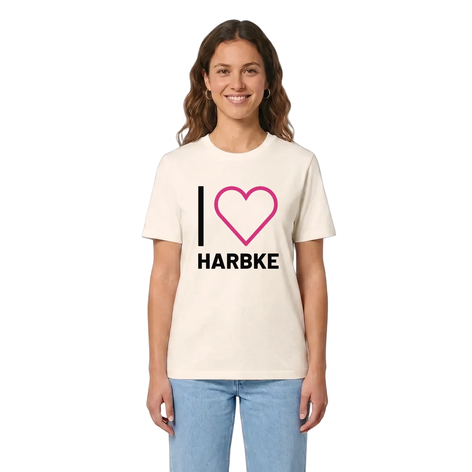 Jag älskar Harbke t-shirt stort tryck – Vintage White, i miljö