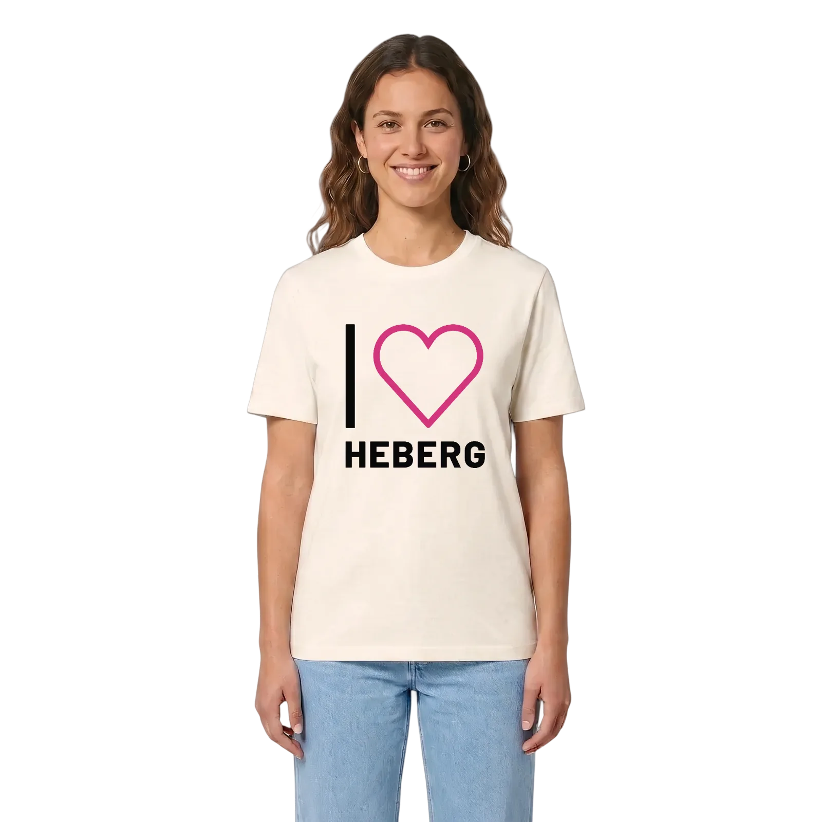 Jag älskar Heberg t-shirt stort tryck – Vintage White, i miljö