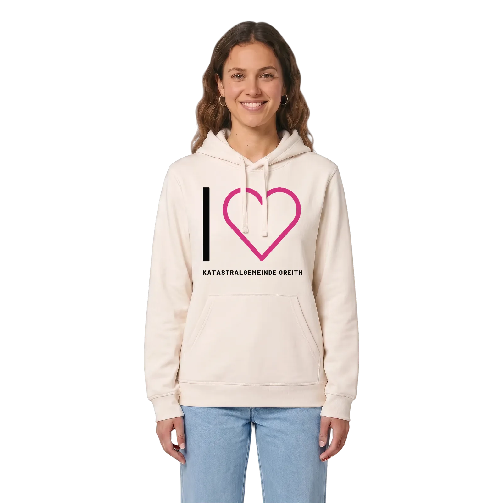 Jag älskar Katastralgemeinde Greith hoodie stort tryck – Vintage White, i miljö