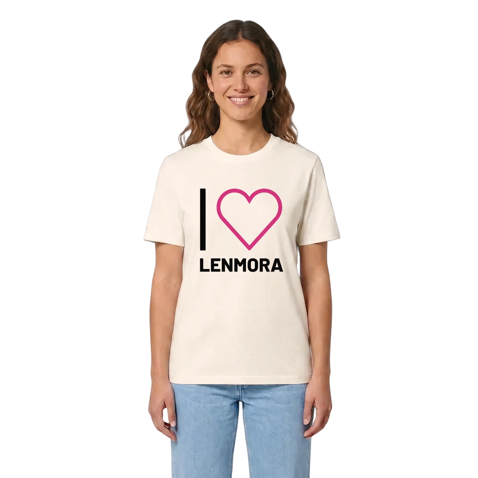Jag älskar Lenmora t-shirt stort tryck – Vintage White, i miljö
