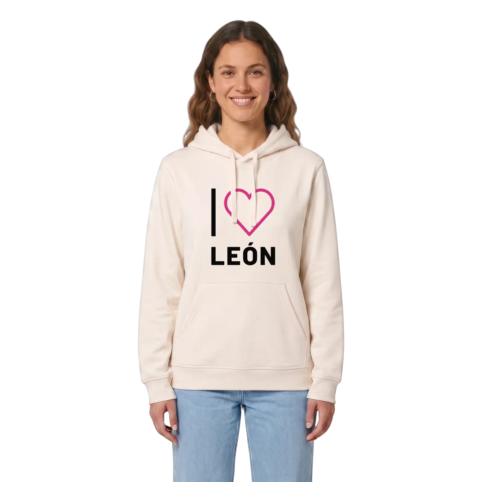 Jag älskar León hoodie stort tryck – Vintage White, i miljö