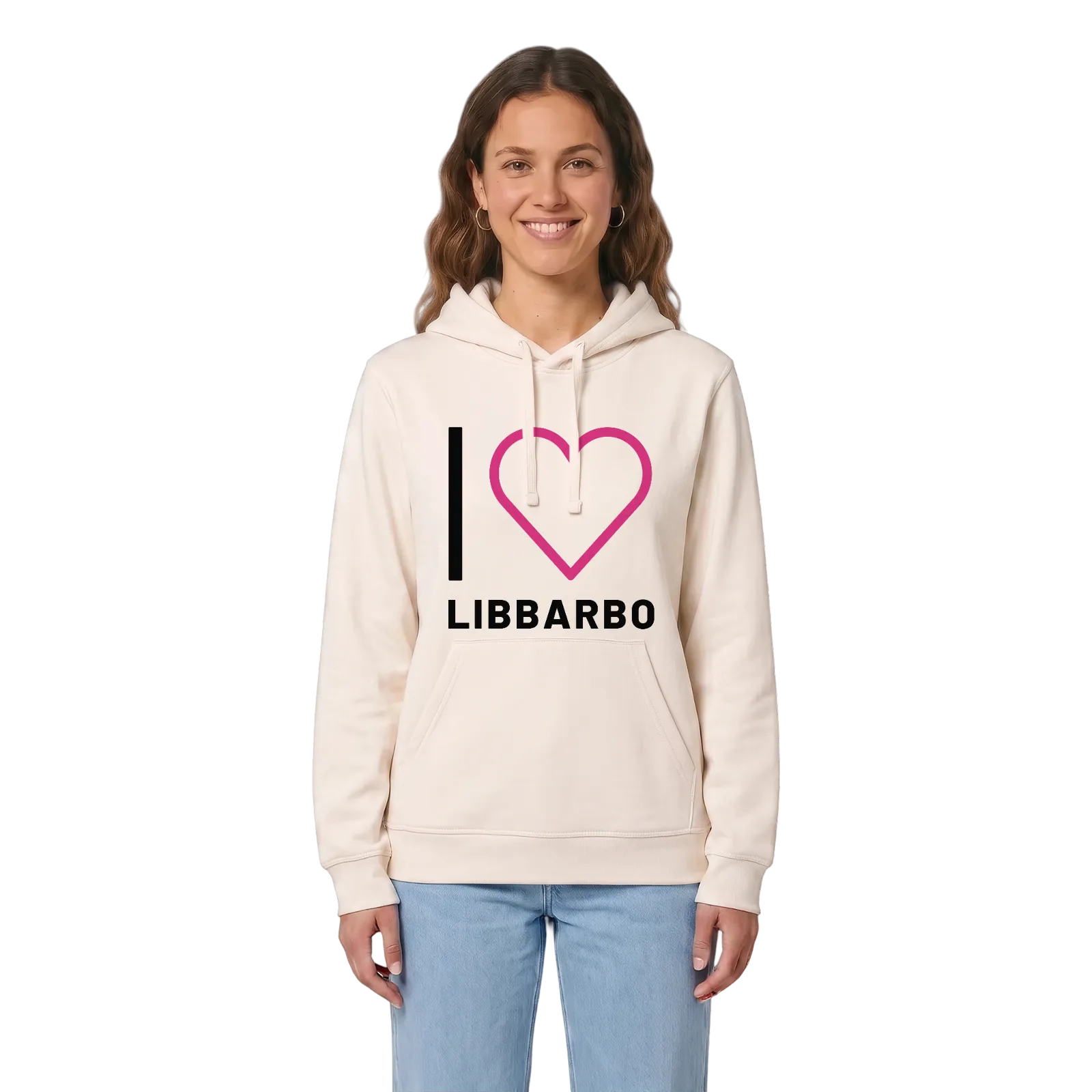 Jag älskar Libbarbo hoodie stort tryck – Vintage White, i miljö