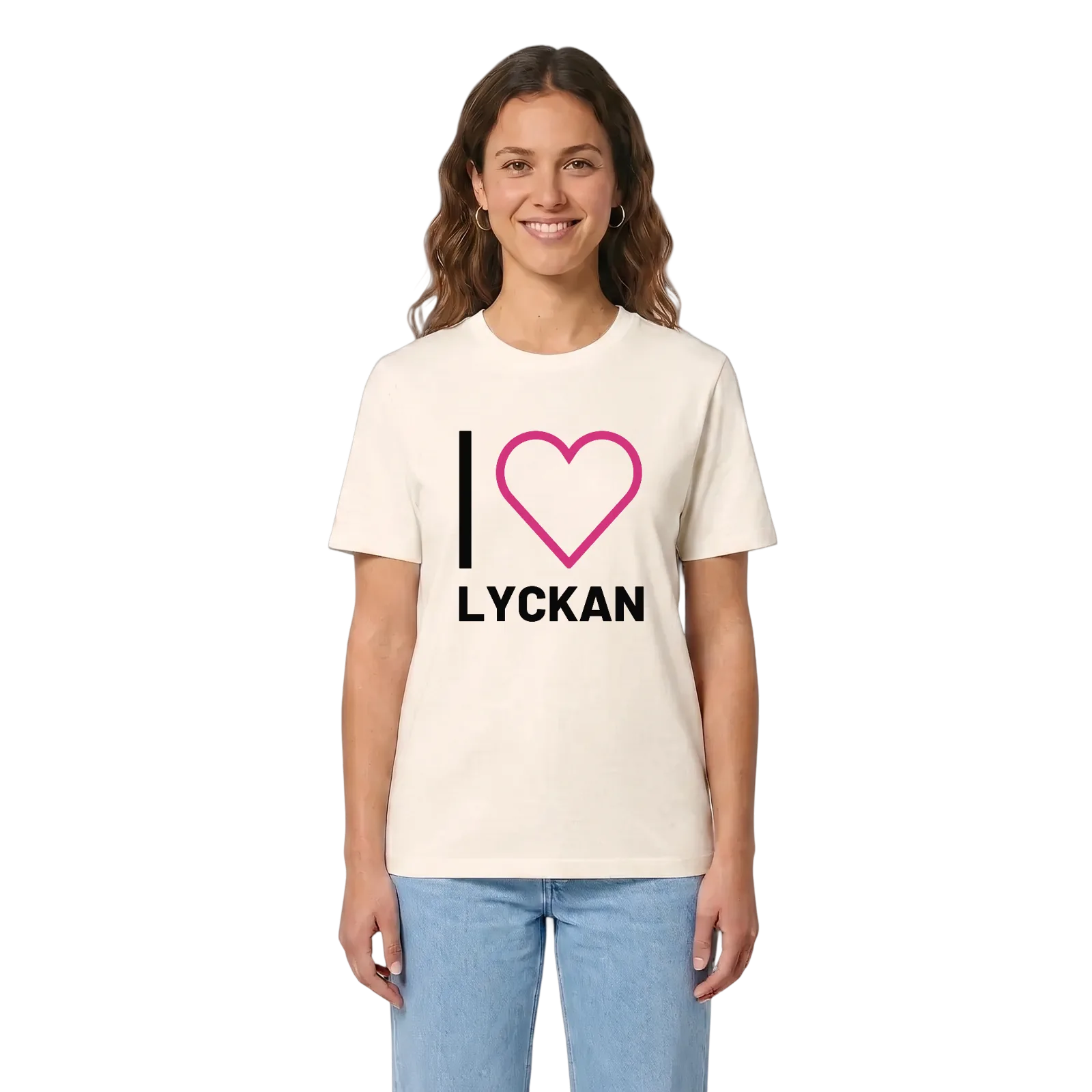 Jag älskar Lyckan t-shirt stort tryck – Vintage White, i miljö