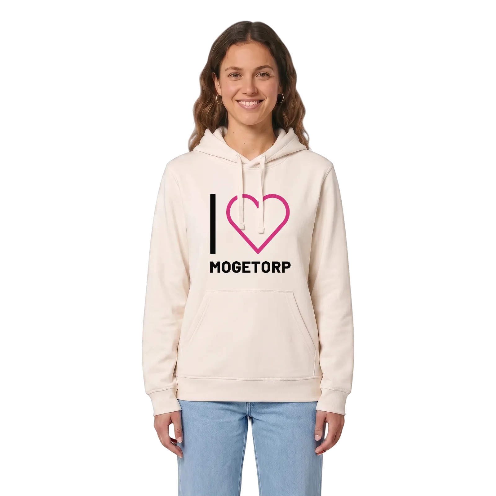 Jag älskar Mogetorp hoodie stort tryck – Vintage White, i miljö