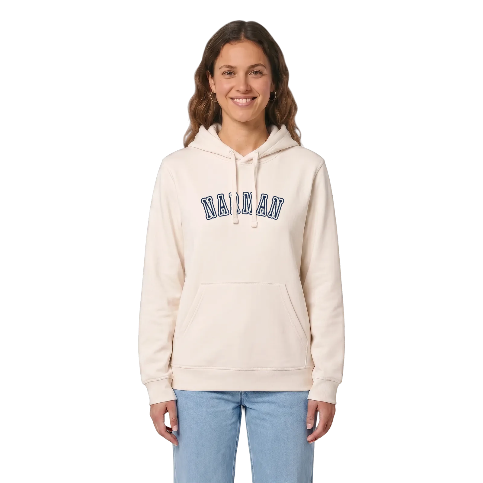 Narman college hoodie – Vintage White, i miljö