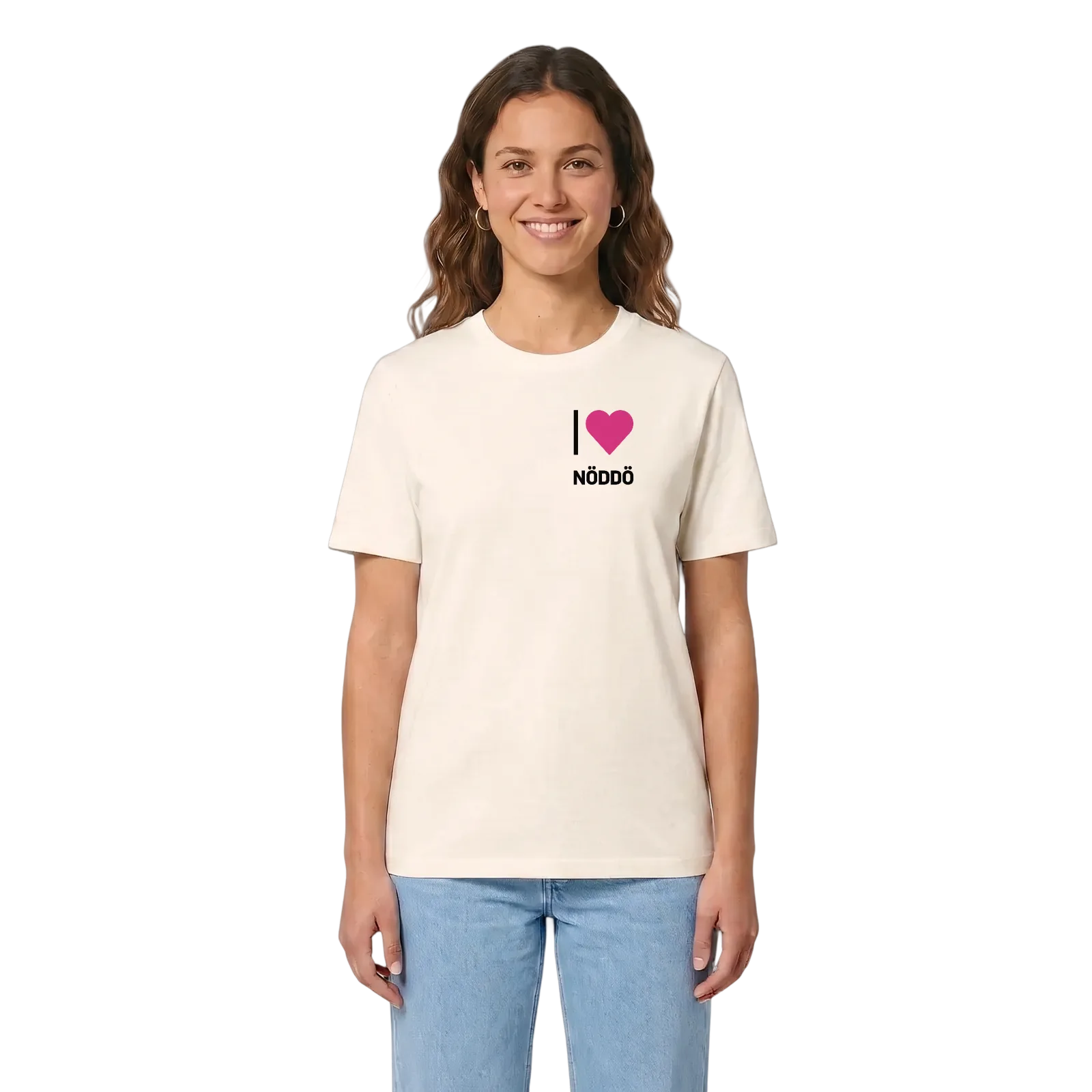 Jag älskar Nöddö t-shirt litet tryck – Vintage White, i miljö