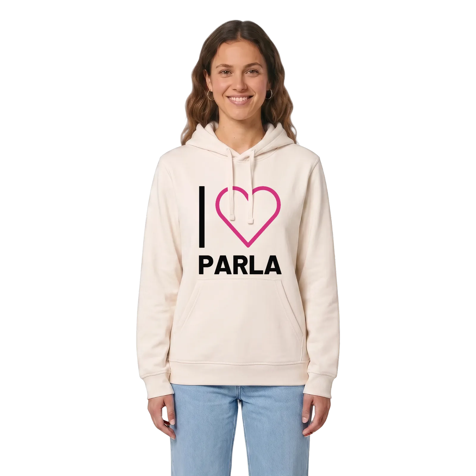 Jag älskar Parla hoodie stort tryck – Vintage White, i miljö