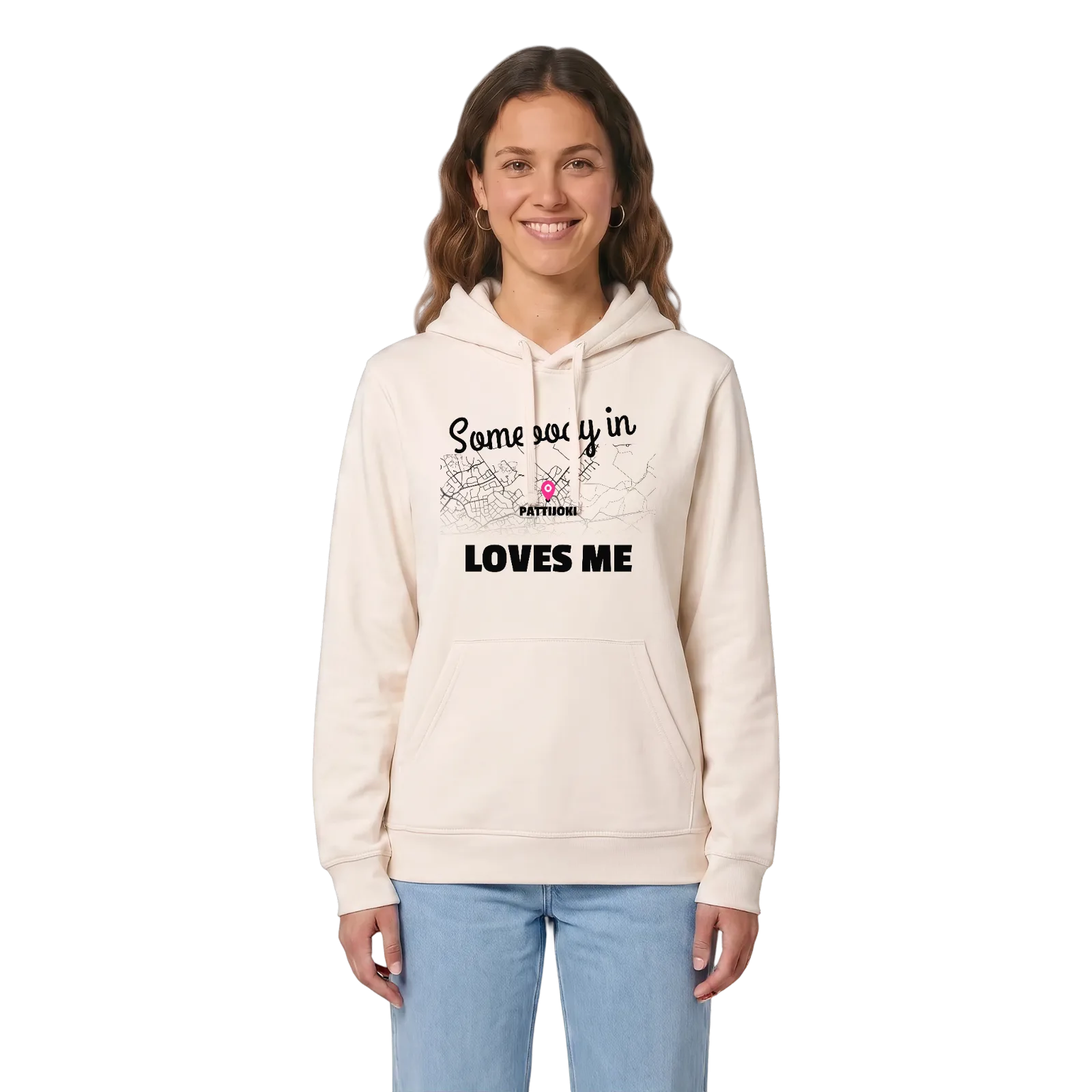 Någon i Pattijoki älskar mig hoodie – Vintage White, i miljö