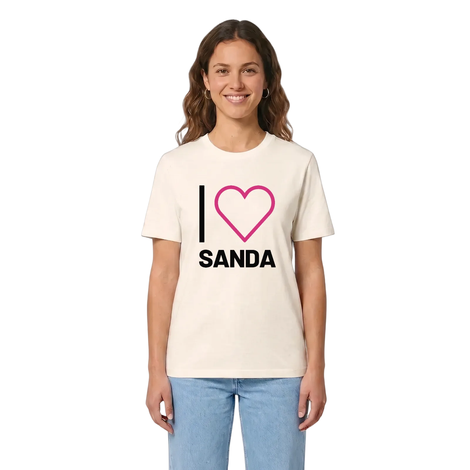 Jag älskar Sanda t-shirt stort tryck – Vintage White, i miljö