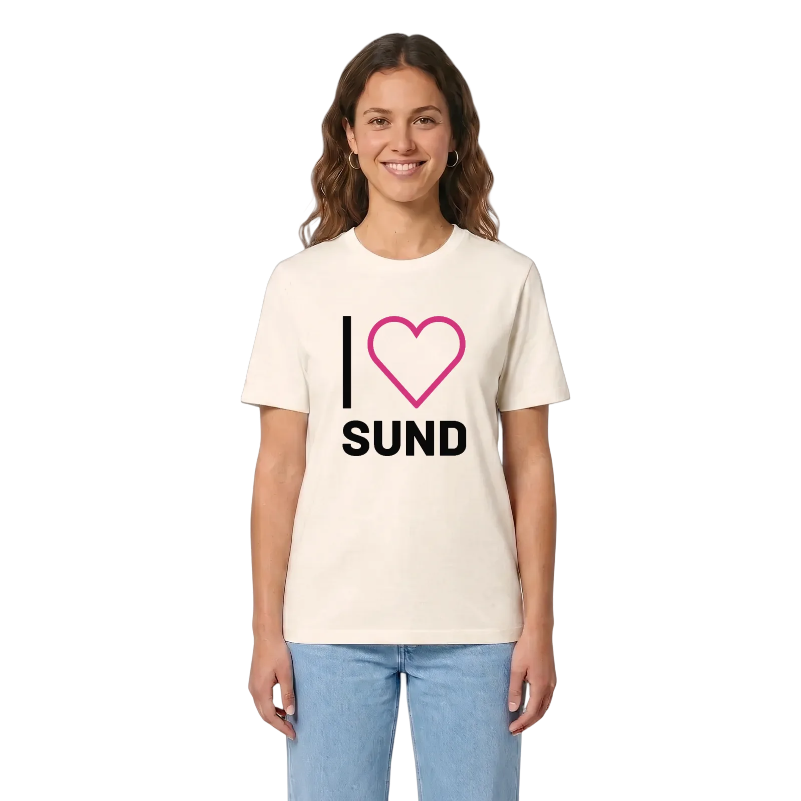 Jag älskar Sund t-shirt stort tryck – Vintage White, i miljö