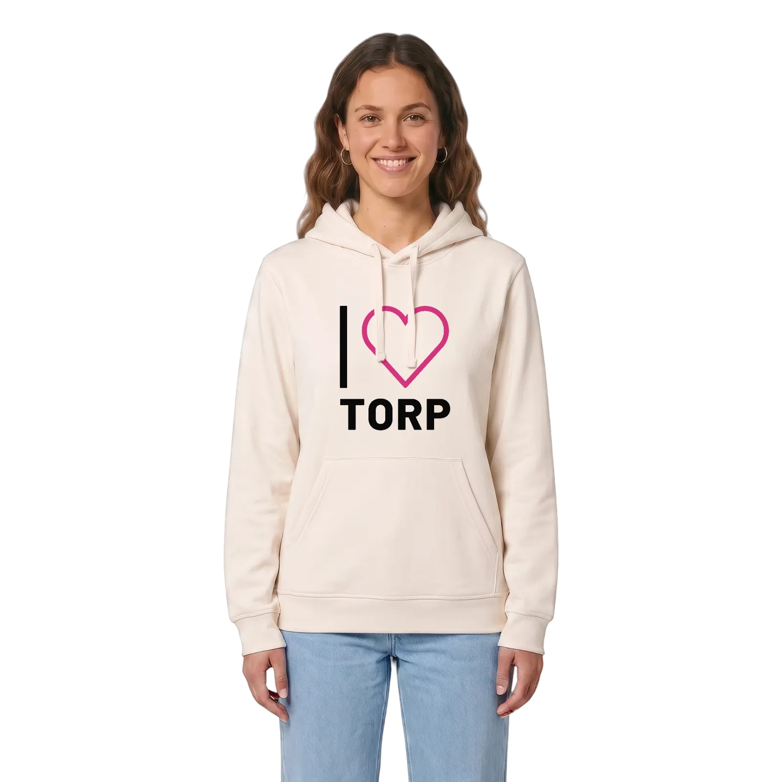 Jag älskar Torp hoodie stort tryck – Vintage White, i miljö
