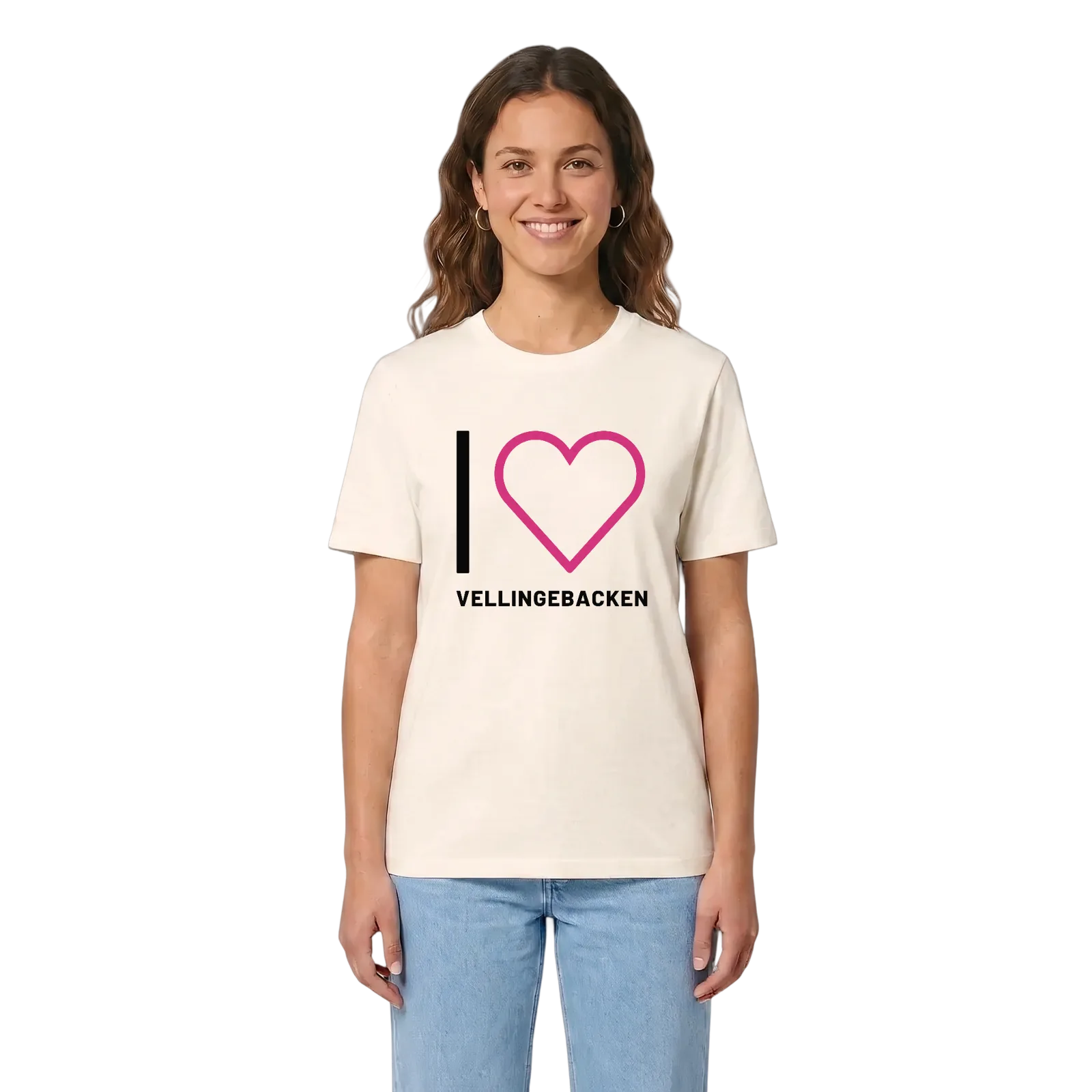 Jag älskar Vellingebacken t-shirt stort tryck – Vintage White, i miljö