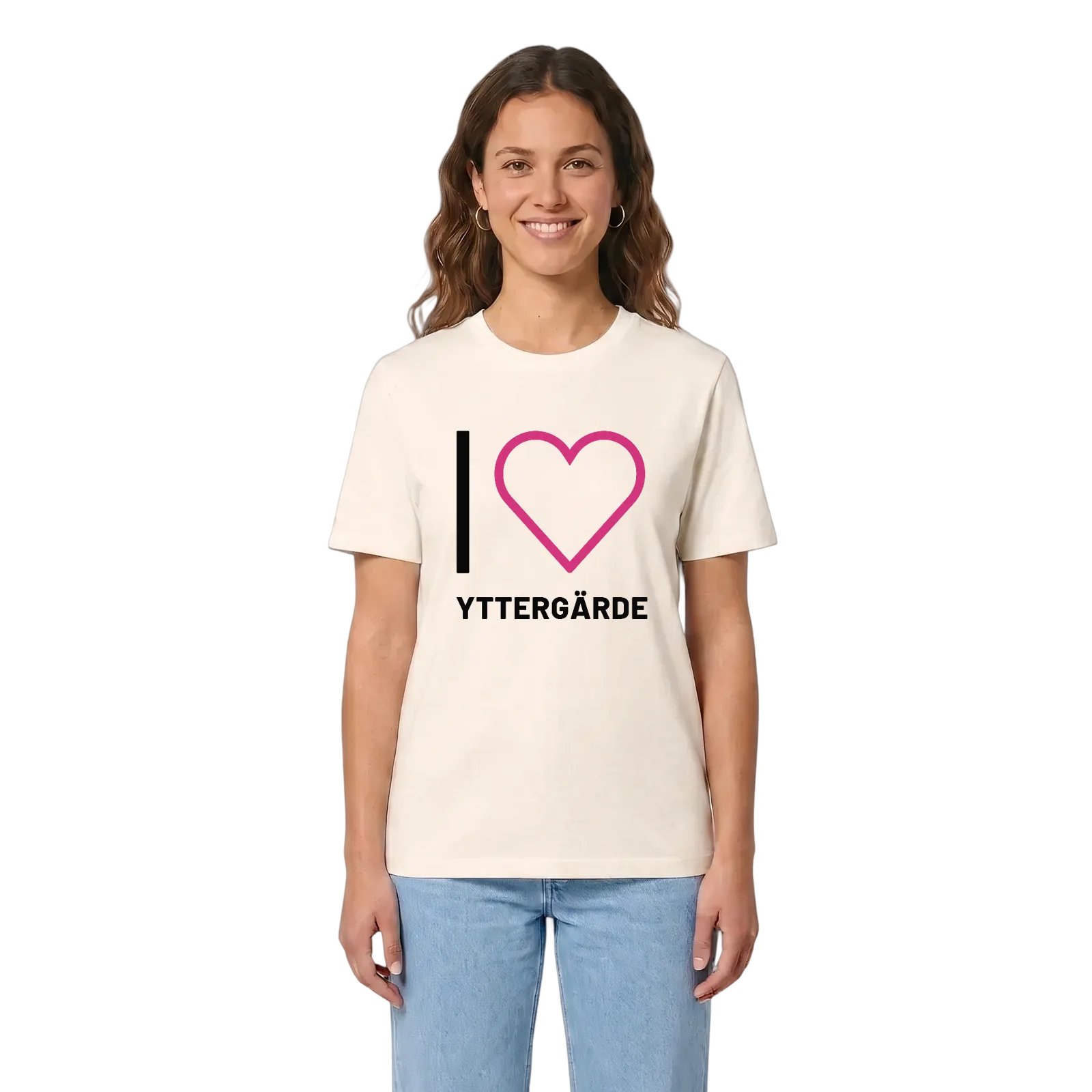 Jag älskar Yttergärde t-shirt stort tryck – Vintage White, i miljö