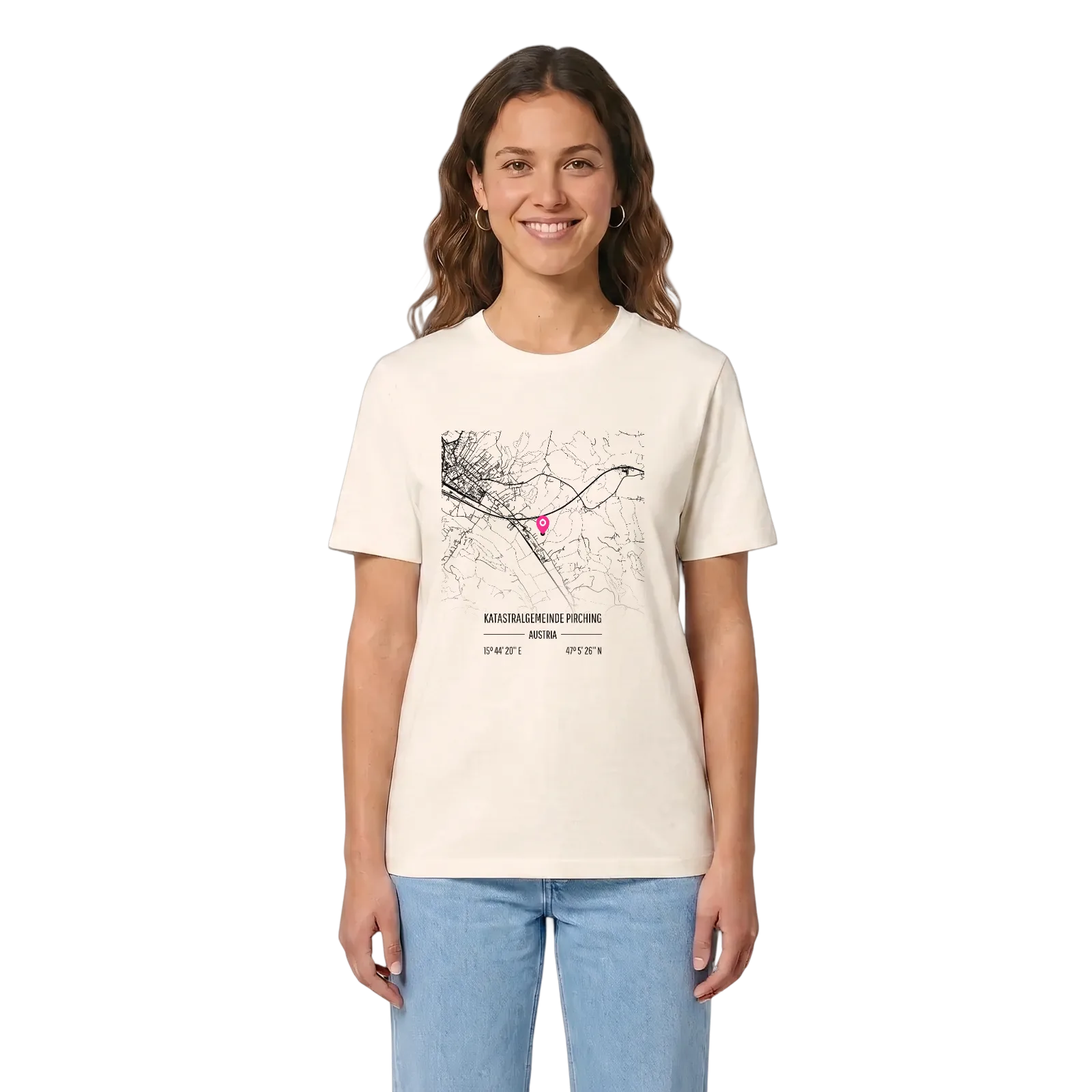 Katastralgemeinde Pirching karta t-shirt – Vintage White, i miljö