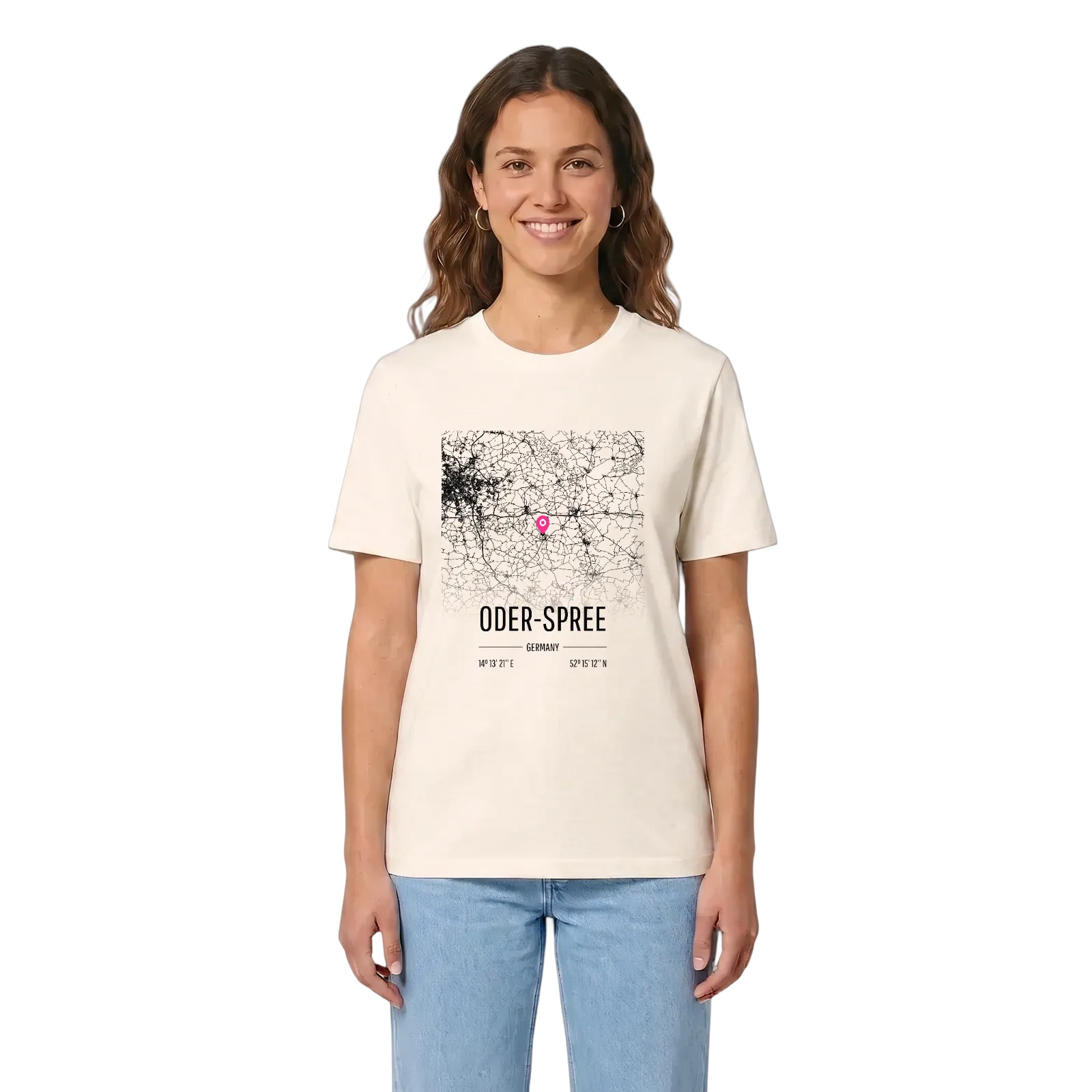 Oder-Spree karta t-shirt – Vintage White, i miljö