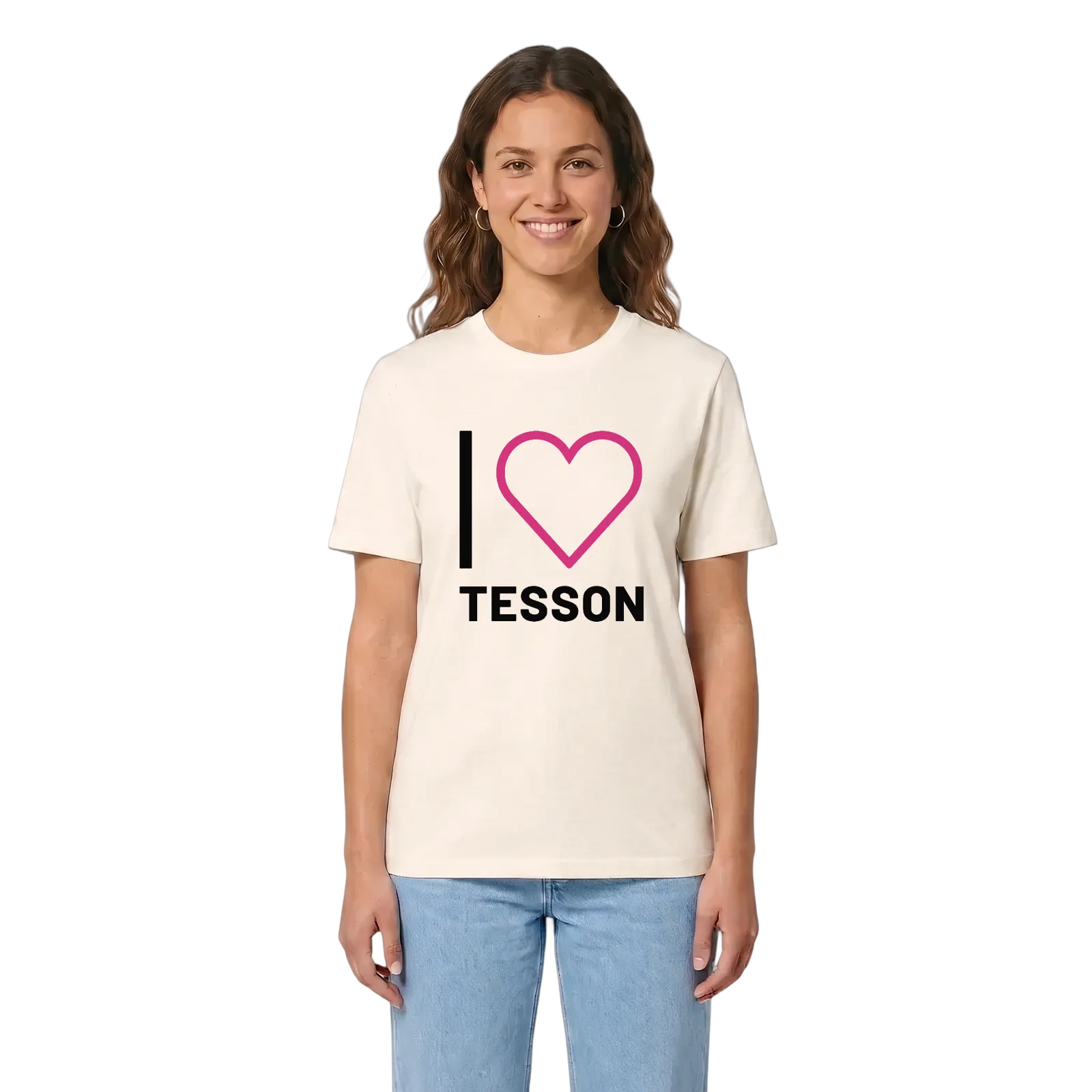 Jag älskar Tesson t-shirt stort tryck – Vintage White, i miljö